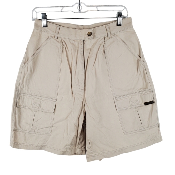 VINTAGE‎ Woolrich Cargo Shorts Womens 10 Cotton Safari Khaki Beige High Rise 80s - Picture 1 of 12